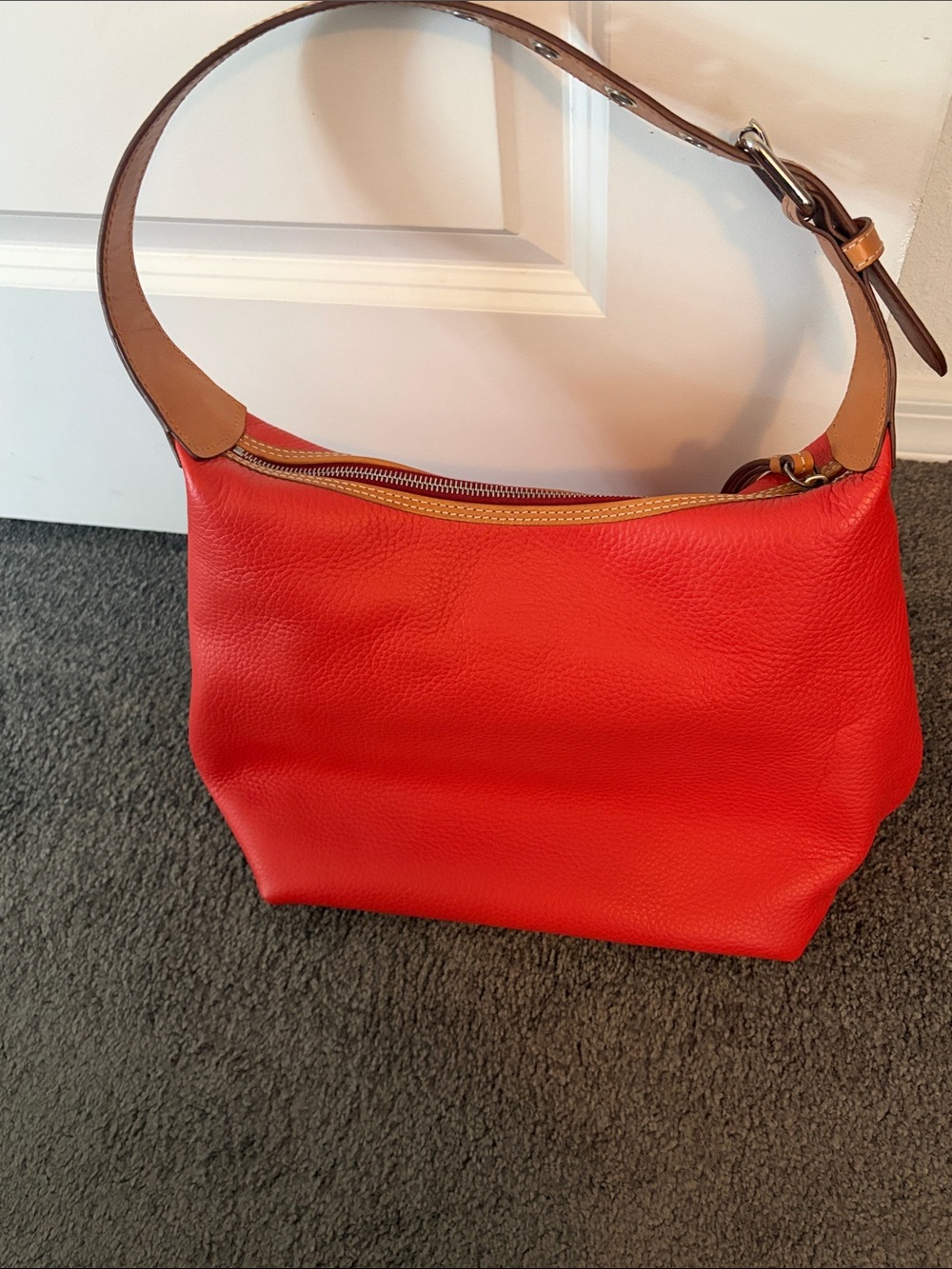 Dooney & Bourke Paige Orange Leather Hobo Bag with Brown Strap - Picture 6 of 16